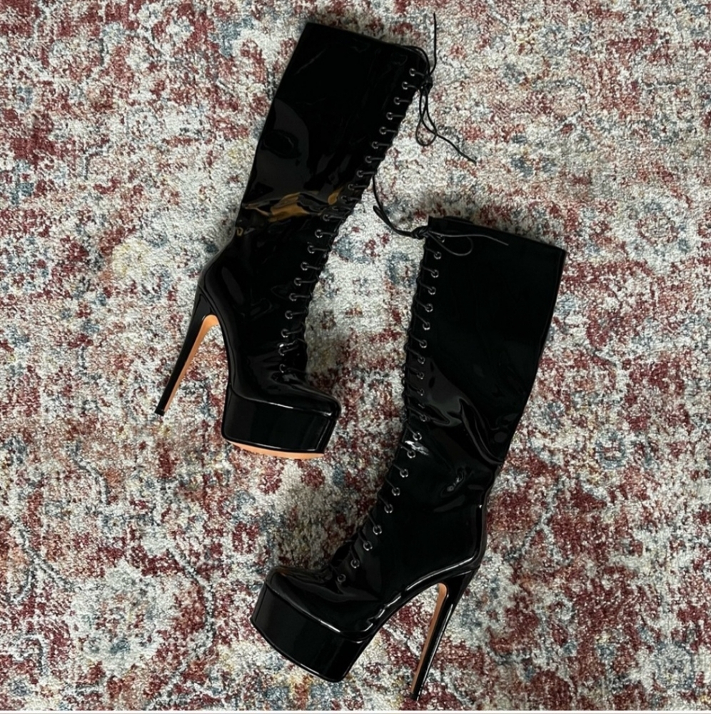 Pleaser Black Heeled Boots with High Stiletto Heel